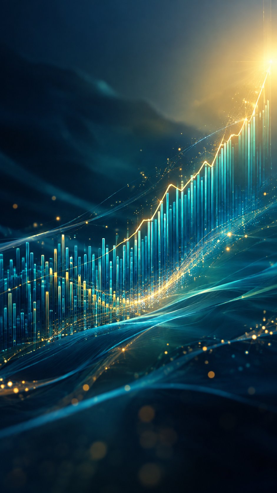 Many small bars merging into one large index line chart