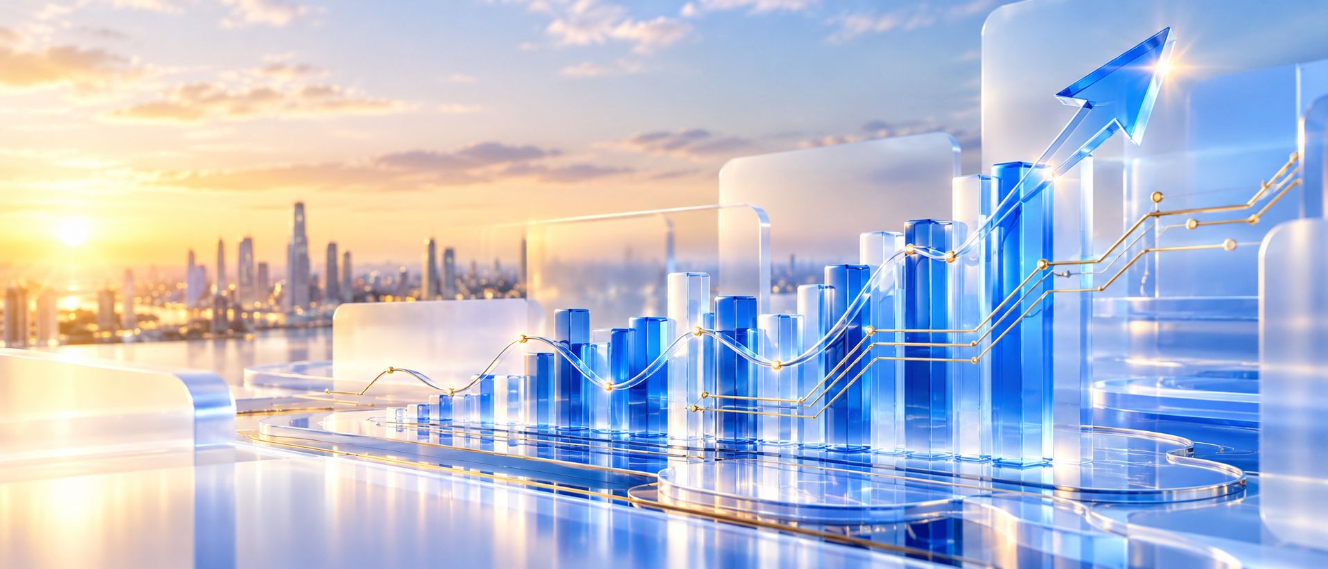 Abstract circuit patterns forming a rising stock chart